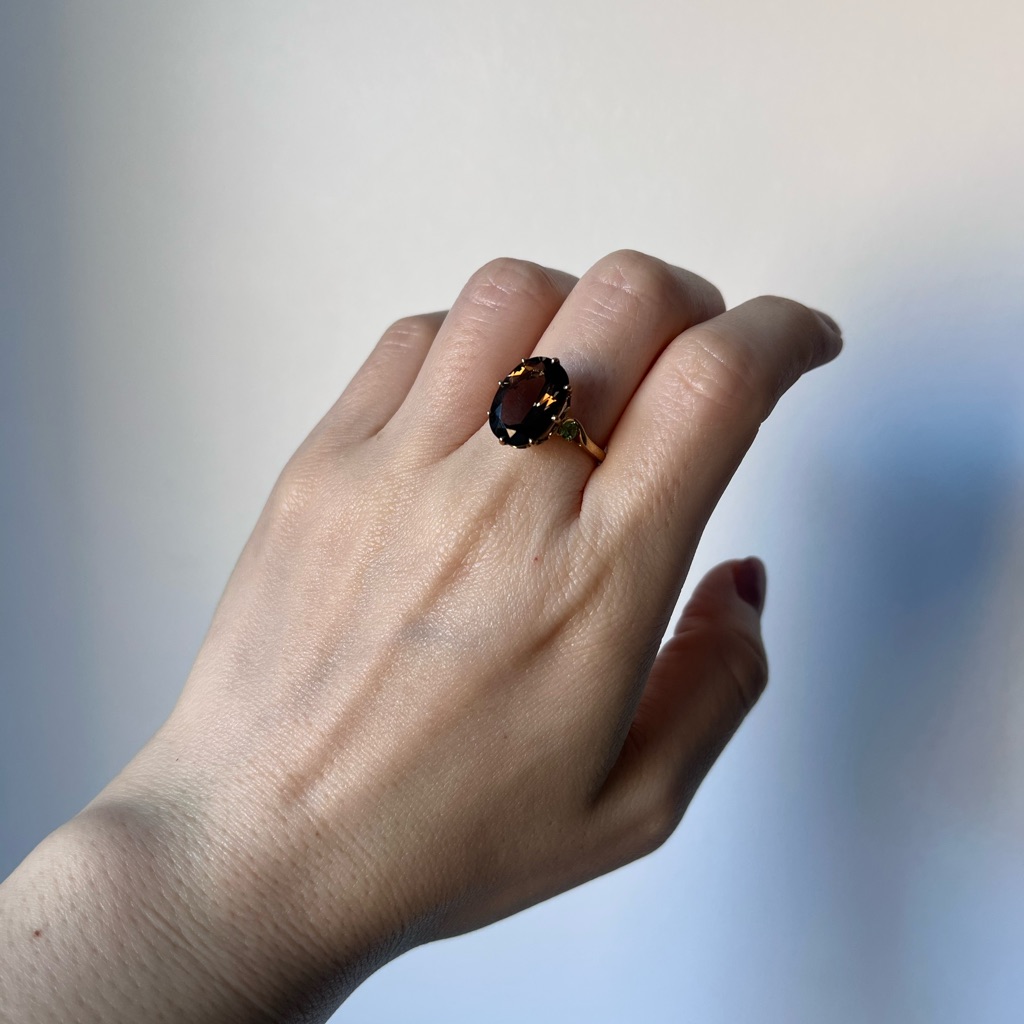 Nwt 10k Gold Smoky Quartz & Peridot Gemstones Ring